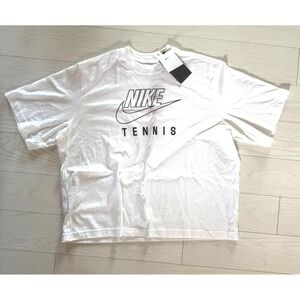 Nike Tennis T-Shirt Womens Large White Dri-Fit Graphic Boxy Tee NWT